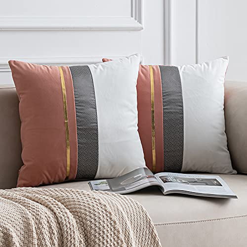2 Pack 22x22 Inch Original Striped Velvet Square Throw Pillow Cases for Farmhouse Home Decor DEZENE Ivory White Couch Pillow Covers 